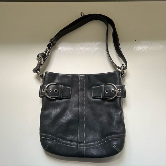 Coach Vintage Soho Bag Black Leather Silver Buckles Shoulder Purse Handbag - Picture 2 of 9